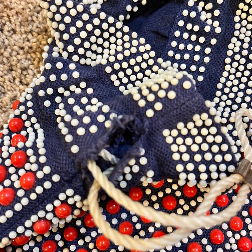 Beaded wristlet bag drawstring  1970’s purse multicolor lightweight tote Vintage - Picture 7 of 8